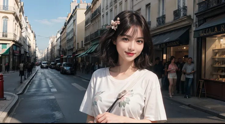 (((Black Shorthair))), (Standing on the street in Paris), Pose Seductive, (A hyper-realistic), (Illustration), (Increased resolution), (8KUHD), (Extremely detailed), (Best Illustration), (Beautiful and detailed eyes), (Best Quality), (ultra-detailliert), (...