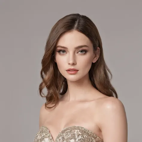 Beautiful woman in her early twenties, strapless sweetheart neckline