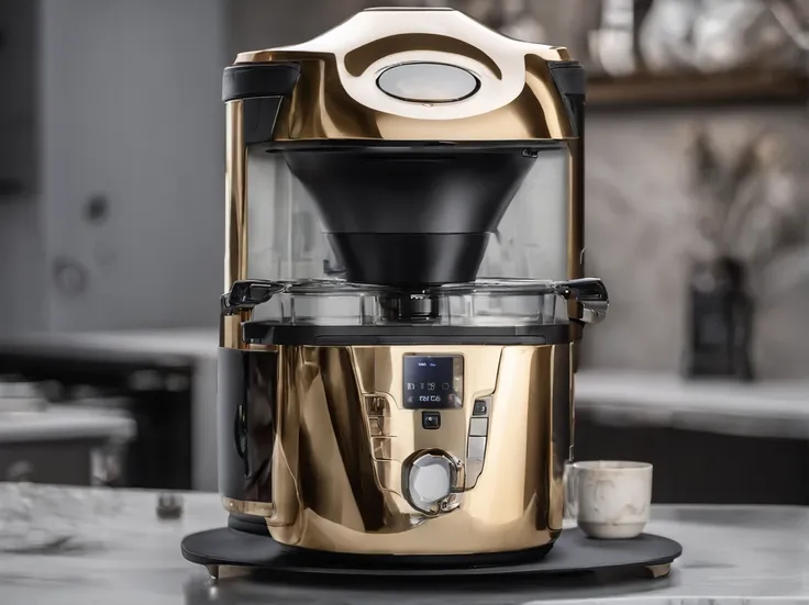 Ivory gold artificial intelligence coffee machine rice cooker with angel wings，mistic，Strong awareness of science and technology，The details of the device are clear and complete，The composition is detailed，