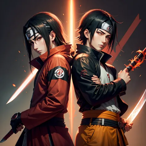 Anime character Itachi uchiha and Naruto with sword 48 k wallpaper