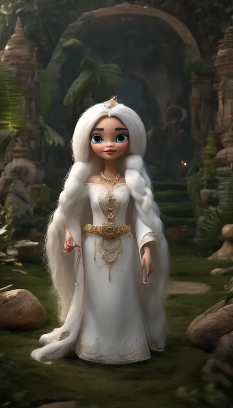 Pixar style super cute anthropomorphic white snake， Large breasts，cleavage，Off-the-shoulder attire，Dahan costume and crystal crown, standing, Charming big eyes, Cute tail, standing, Surreal, Super fine, Luxurious, Graceful standing, Charming big eyes, Cute...