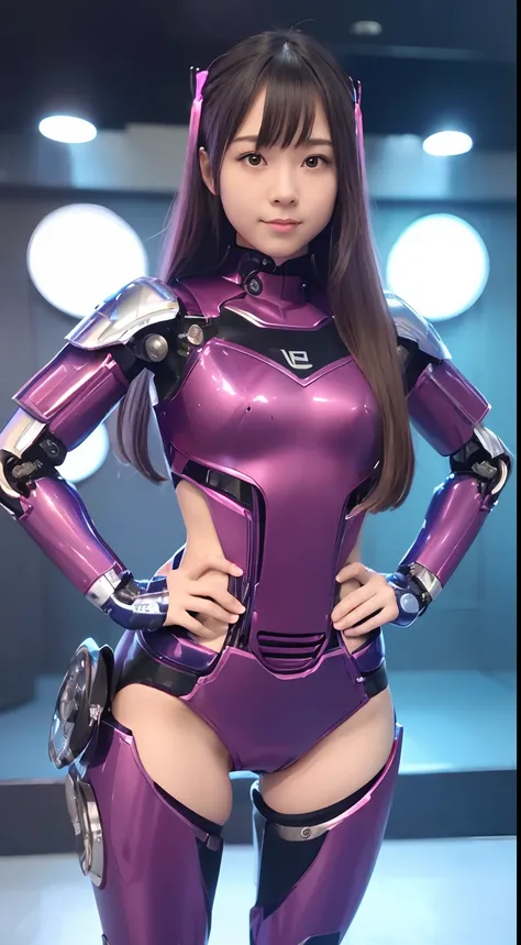 (Photorealsitic:1.4)、One-woman、(top-quality)、(hyperdetailed face)、(Super well-formed face)、((Robot Parts))、(Female-Robot)、(26 years-old)、(Blue)、(pink there)、(Burgundy)、(metallic)、(Full-body)、(sexy pose)、(Slender body)、(Model body type)、(full body mech)、(Ak...