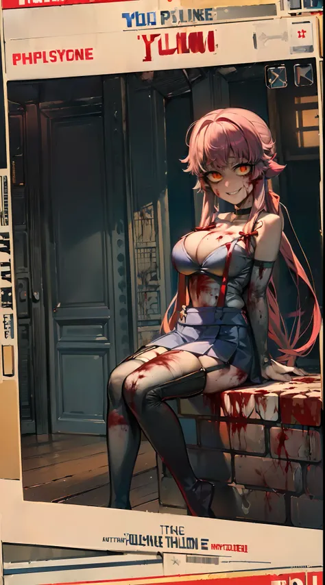 ((masterpiece, best quality)), (1girl), (solo), (female focus), (yuno gasai:1.5), long hair, (red eyes:1.5), pink hair, smile, low twintails, red eyes, 1girl, (large breasts:1.5), solo focus, (black choker:1.5), (Open chest sweater:1.5), black thigh high s...