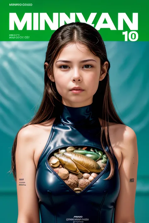 beautiful realistic photo ( 13-year-old eleonora pavinato poses with a boy in a microsling monokini on the cover of a magazine) ...