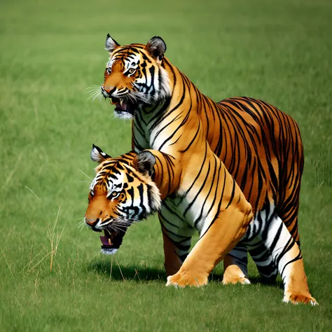 One tiger eating grass