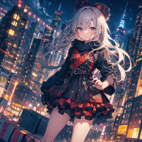 ultra detailed game CG, (High resolution:1.1),(absurderes:1.1), 1girl in, Little Girl, Solo, Simple Anime, nightcity, Overlooking the night view from a height