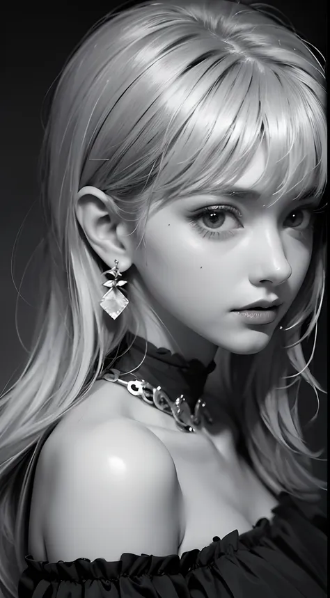 beautiful girl, high-precision illustrations, monochrome tone effects, chic and sophisticated impression, focus blur envelops he...