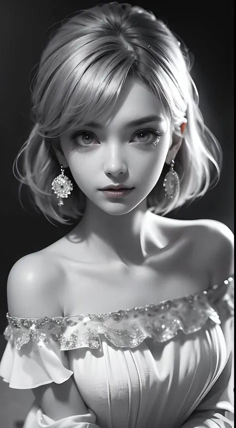 beautiful girl, high-precision illustrations, monochrome tone effects, chic and sophisticated impression, focus blur envelops he...