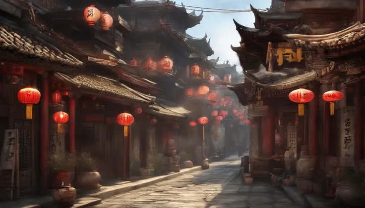 Ancient Chinese Style District，The streets are lit up brightly，buggy，