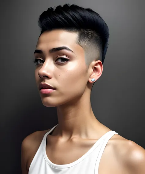 a 22 yo woman, (hi-top fade:1.3), dark theme, soothing tones, muted colors, high contrast, (natural skin texture, hyperrealism, soft light, sharp)