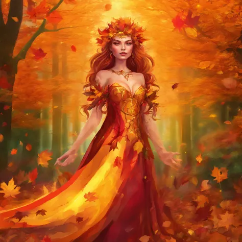 The prompt for "witch queen of autumn, goddess, golden leaves" could be:
"(best quality,4k,8k,highres,masterpiece:1.2),ultra-detailed,(realistic,photorealistic,photo-realistic:1.37),witch queen of autumn,dark enchantress with majestic golden crown,mesmeriz...