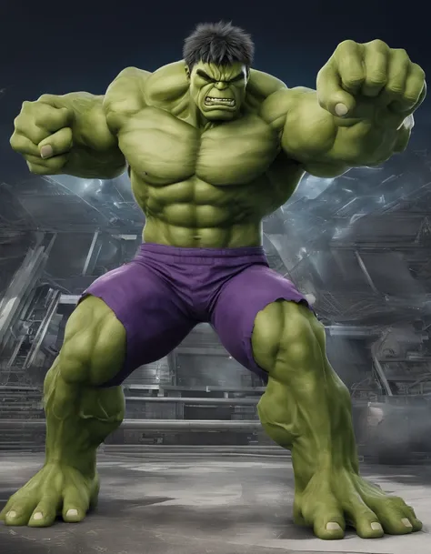 Full body view of the Hulk and Super Saiyan combo，wide wide shot，tmasterpiece，high detal，best qualtiy，A high resolution，16k，in a panoramic view，hyper HD：： --v 5