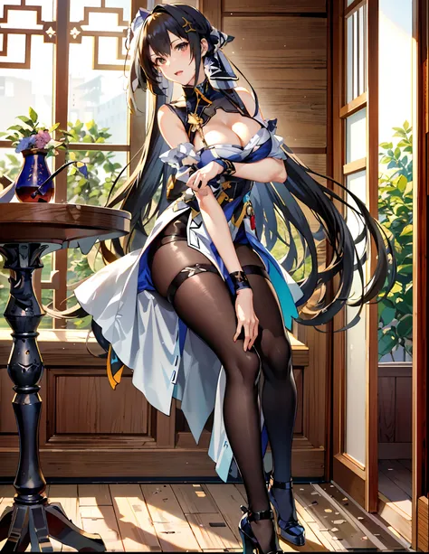 anime character posing in a room with a table and a window, fine details. girls frontline, from girls frontline, seductive anime girl, anime goddess, azur lane style, beautiful alluring anime woman, cushart krenz key art feminine, high detailed official ar...