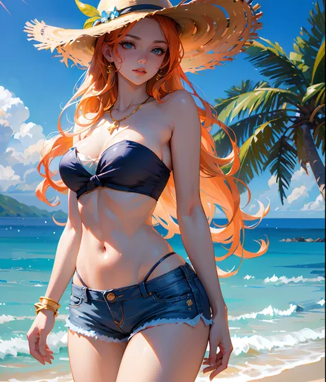 (best quality,4k,8k,highres,masterpiece:1.2),ultra-detailed,(realistic,photorealistic,photo-realistic:1.37),Cute and beautiful and gorgeous Nami from One Piece,portraits,female character,anime,beautiful detailed eyes,beautiful detailed lips,extremely detai...