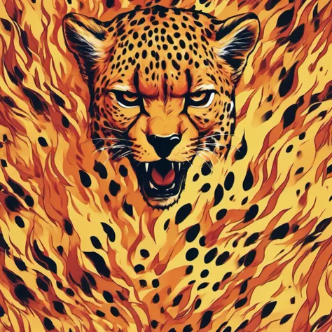 angry cheetah, eyes on fire, head only