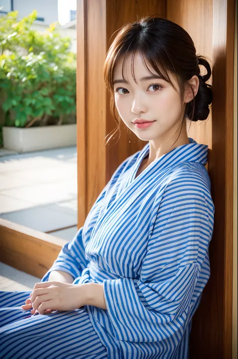 (natta:1.7), East Asian Architecture, 1womanl,Sitting on tatami mats, brunette color hair，（hair between eye）, Lip flap,  sixteen years old、(Beautiful shiny straight short long:1.2),Beautiful fingers,Beautiful long legs,Beauty Body，Cute nose，Beautiful chara...