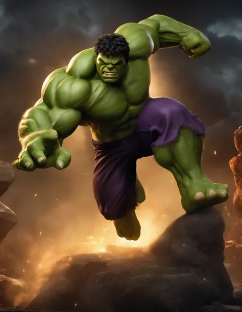 Full body view of the Hulk and Super Saiyan combo，tmasterpiece，high detal，best qualtiy，A high resolution，16k，in a panoramic view，hyper HD：： --v 5