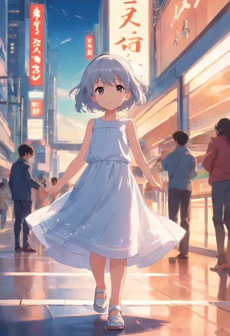 Person: Girls, 5 years old, silver hair, hair are long to the waist
Clothing: white, dress,
Camera: The whole body, facing forward,
Pose: Raise the skirt by hand.