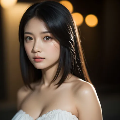 masutepiece, masutepiece, Full-length images of the highest quality, Best Quality,1 Japan women、Off-shoulder white cami、slenderbody、tiny chest、Standing in the night view of Tokyo、 Realistic, Unity, 8K Wallpaper, Official art, Very detailed CG Unity 8K wall...