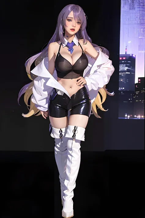 Big tits,(gigantic cleavage breasts:2.0),see-through transparent clothes,purple hair,fullbody view,dakimakura