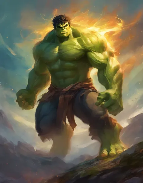 Full body view of the Hulk and Super Saiyan combo，tmasterpiece，high detal，best qualtiy，A high resolution，16k，in a panoramic view，hyper HD：： --v 5