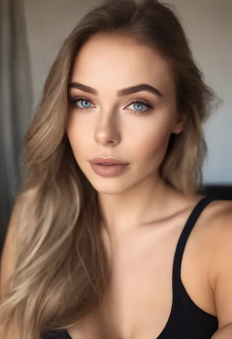 woman with matching tank top and panties, Sexy girl with blue eyes, portrait sophie mudd, portrait corinna kopf, blonde hair and large eyes, Selfie einer jungen Frau, Augen im Schlafzimmer, Violet Myers, ohne Make-up, Natural makeup, Blick direkt in die Ka...