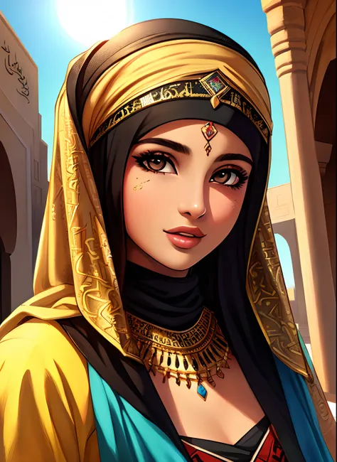 (masterpiece,best quality,high quality,ultra-realistic, extremely detailed:1.2),vibrant colors,female arab teenager, (arabic fac...