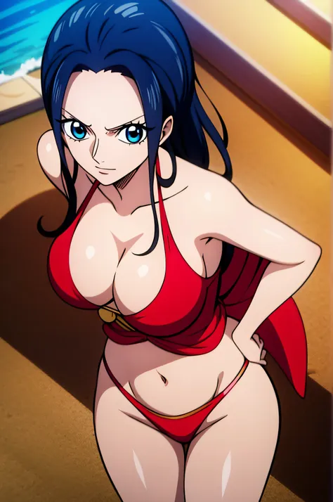 robin de one piece, sexy pose, what if , elly, red sari, 8k, anime, shore, big boob, large ass, looks sexy perfect quality eyes ...