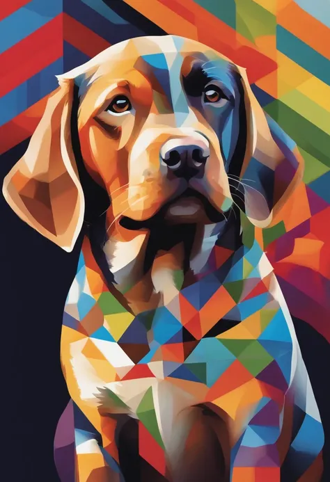 (cachorro labrador ),(melhor pose),(best angle), (better expression), Eduardo Kobra acolchoamento ,multidimensional geometric wall PORTRAIT, arte, Chibi,Yang08k, lindo, Colouring, art deco