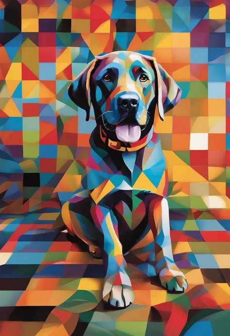 (cachorro labrador ),(melhor pose),(best angle), (better expression), Eduardo Kobra acolchoamento ,multidimensional geometric wall PORTRAIT, arte, Chibi,Yang08k, lindo, Colouring, art deco