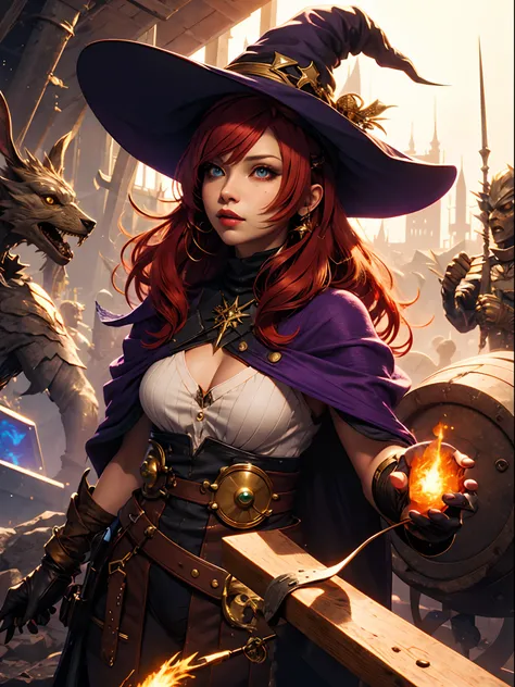 Final Fantasy XIV, Viera, Female, Red hair, golden eye color, witch, pointy hat, purple