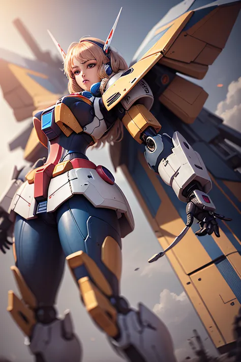 Textured skin, Super Detail, high details, High quality, Best Quality, hight resolution, 1080p, Gorgeous beauty、Girl with Beautiful Mecha Body、(Gundam) Girl with robot body