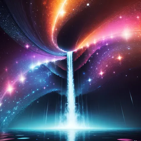 universe background, waterfall into universe, wide shot, abstract, psychedelic art