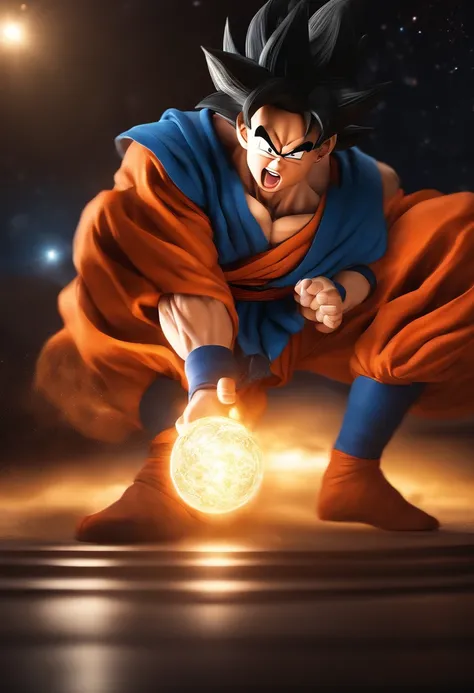 Kamehameha de Goku, excelente obra-prima. Kamehameha de Goku luminoso e brilhante, particulas de luz flutuantes, detalhe facial. no cruzamento mais famoso de tokyo em shibuya, ultra realista, real em 8k, 4k, minimos detalhes