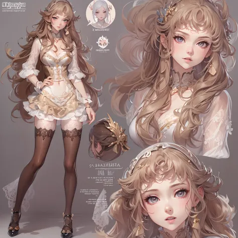 ((Masterpiece, Highest quality)), Detailed face, CharacterDesignSheet， full bodyesbian, Full of details, Multiple poses and expressions, Highly detailed, Depth, Many parts，teens girl，estilo fantasia，lacepantyhose，Extremely beautiful，High Balance, Natural l...