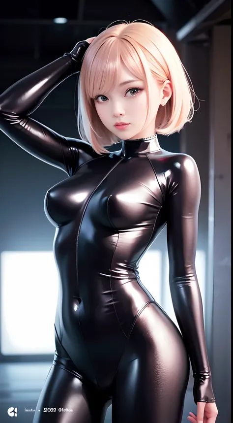 (8k, RAW photo, best quality, mastery:1.2), (realistic, photo-realistic:1.37),(Kpop idol), (aegyo sal:1),cute,professional lighting, photon mapping, radiosity, physically-based rendering , cosplay, lucy (cyberpunk), bob cut, mechanical parts, grey eyes, bl...