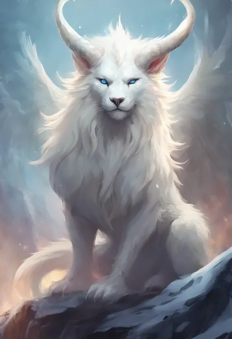 Monster Devil white furry animal, big body, cold weather, fantasy, anime, cartoon