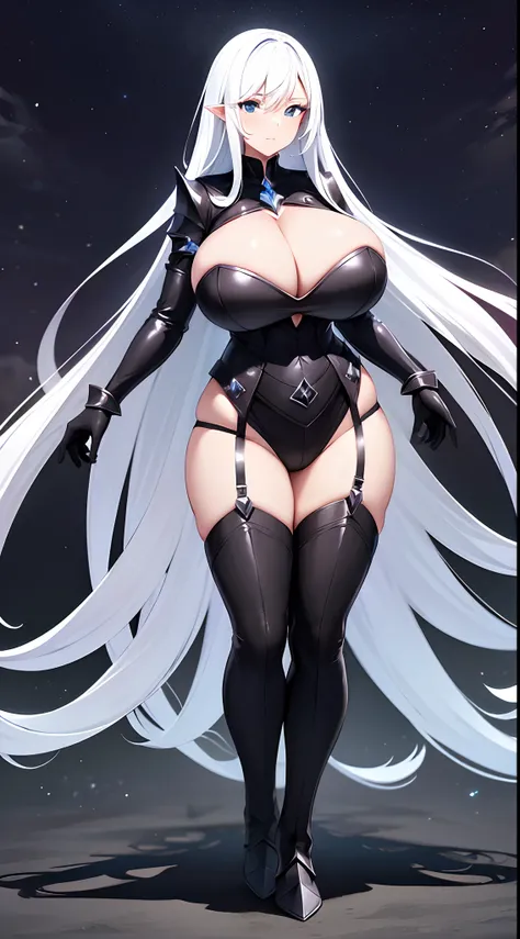 (gigantic cleavage breasts:1.2)，European knights，Black crystal armor，Black crystal boots，Black crystal gloves，Full body like，Stand under the night of the aurora，Walk in the wilderness，white backgrounid，simplebackground