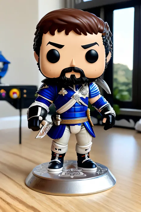 Funko alzando espada en su mano hacia arriba , genero masculino, mirando de frente, sin fondo