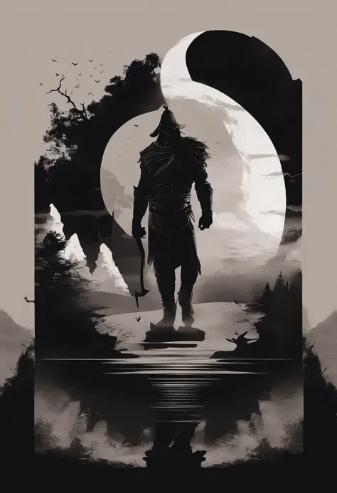 Minimalist prints inspired by shirts from the manga and anime series Berserker.The print should capture the dark and epic nature of the story，But to simplify, Minimalist approach. Use soft colors and clean lines to represent one of the iconic characters, s...