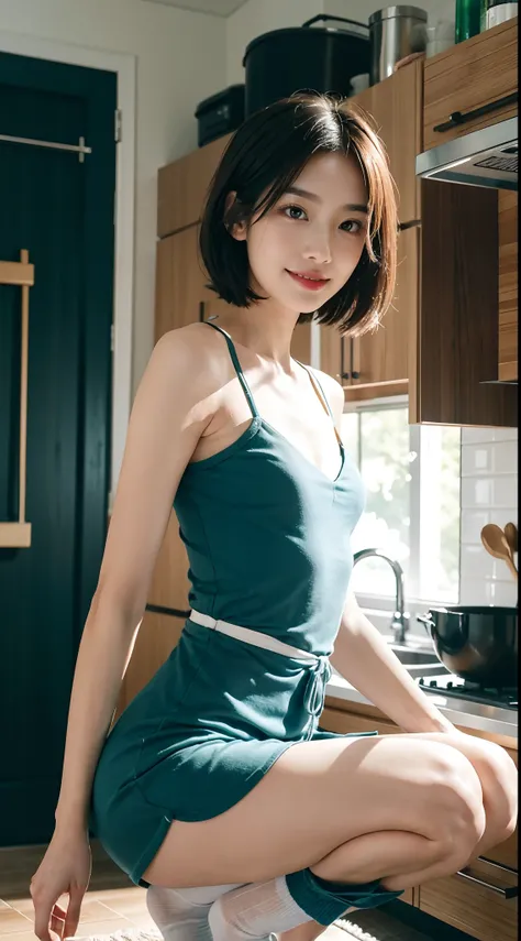 small head, (Well-defined abs: 1.1), (perfect bodies: 1.1), (short-length straight short hair: 1.2), （极其细致的CG 8k壁纸），（Extremely refined and beautiful），（tmasterpiece），（best qualtiy：1.0），（超高分辨率：1.0），upper body，[A high resolution]，cheerfulness，Smile，Smooth and...