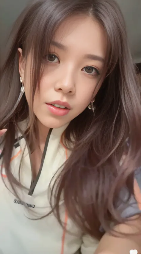 a close up of a woman with long hair wearing a white shirt, wan adorable korean face, ulzzangs, jisoo from blackpink, 8K)), tiktok video, Korean girl, low quality video, Kim Do-young, trending at cgstation, she has long orange brown hair, jisoo of blackpin...