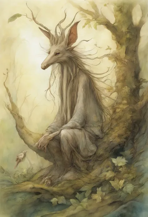 a drawing of a creature with a long nose and a long tail, brian froud style, brian froud juan gimenez, inspired by Brian Froud, style of jean baptiste monge, monge jean-baptiste monge, jean - baptiste monge, jean baptiste monge, inspired by Brian and Wendy...