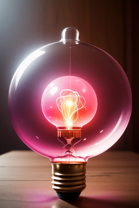 Create an organically shaped bulb, and with ideas being expelled through it, with pink pink lighting, 4k, hd, ultrarealista