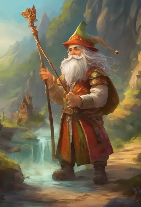 a close up of a figurine of a man with a spear, portrait of a gnome called eldon, gnome, evil alchemist gnome, a middle aged elf, gnome druid, dwarf, young half elf wizard, gnome illusionist, giving flasks to other gnomes, an alchemist gnome, cute funny fi...