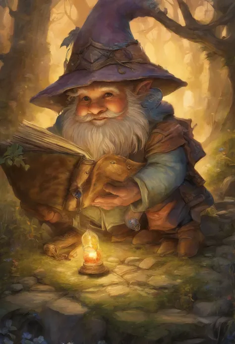 a close up of a cartoon gnome with a hat and a bag, concept art by Tony DiTerlizzi, Artstation contest winner, lowbrow, brian froud juan gimenez, portrait of a gnome called eldon, jean - baptiste monge, brian froud style, monge jean-baptiste monge, jean ba...