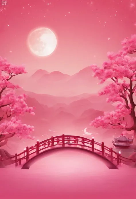 Moon，Moon icon，Two-dimensional style，Mid-Autumn Festival，Moon cake，Gift ribbons，Pink light bar,No Man，No Man