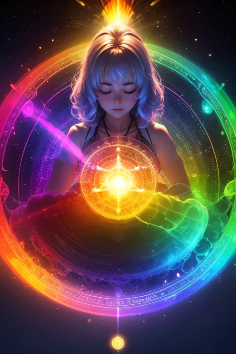 resonance integration of higher mind and physical mind. Feeling whole nature as I am. Expanding consciousness to whole universe. rainbow like deep backgroud.