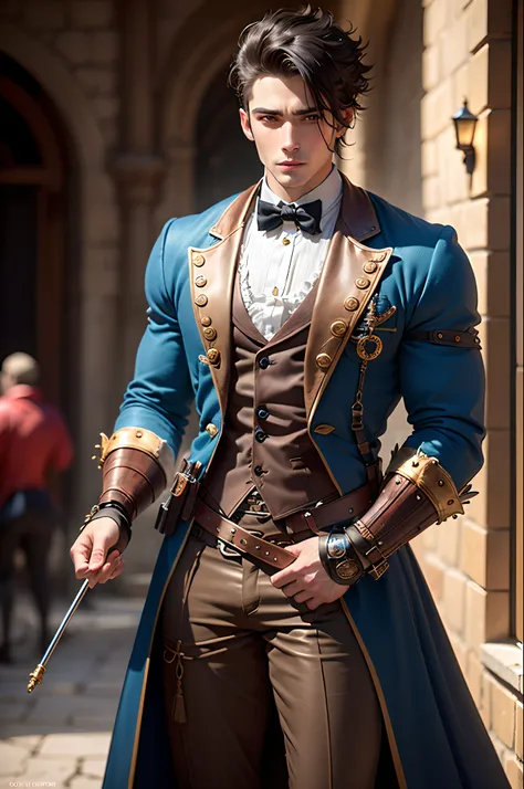 male character medieval musical steampunk style