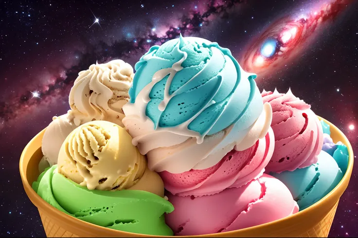 An ice cream with a background of cosmic galaxies --auto --s2